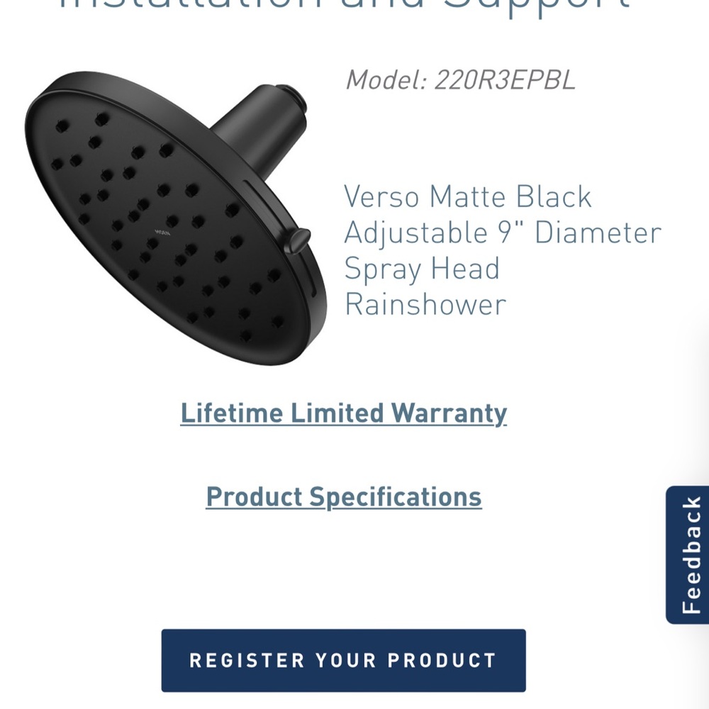 Verso Matte Black Adjustable 9" Diameter Spray Head Rainshower